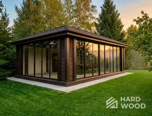 Большая деревянная беседка остеклённая №98 - фото 2276