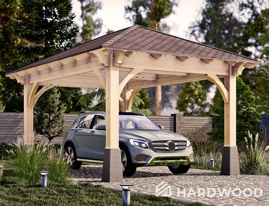 Навес для автомобиля из клееного бруса №75 - фото 1206