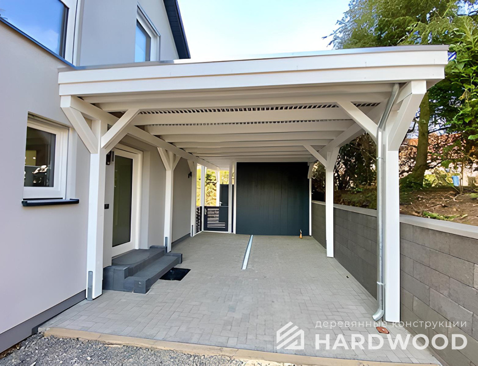 Пристенный навес к дому односкатный из дерева №77 - фото 958