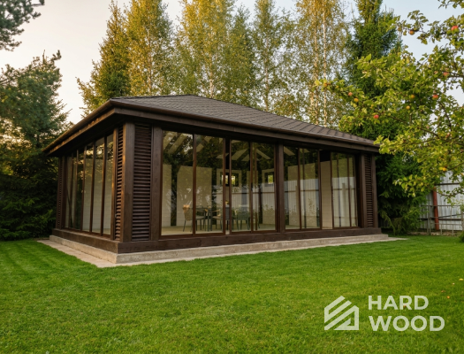 Большая деревянная беседка остеклённая №98 - фото 2279